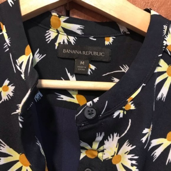 Banana Republic Daisy Print Knee-Length Shirt Dress Medium Mandarin Collar - Picture 2 of 7
